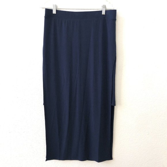 G.I.L.I. Jetsetter Side Slit Maxi Skirt Navy Blue Size Small Women's - Picture 2 of 8